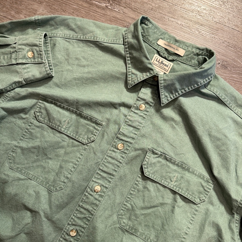 LL Bean Shirt Mens XL Green Cotton Traditional Workwear Gorpcore Heritage VTG